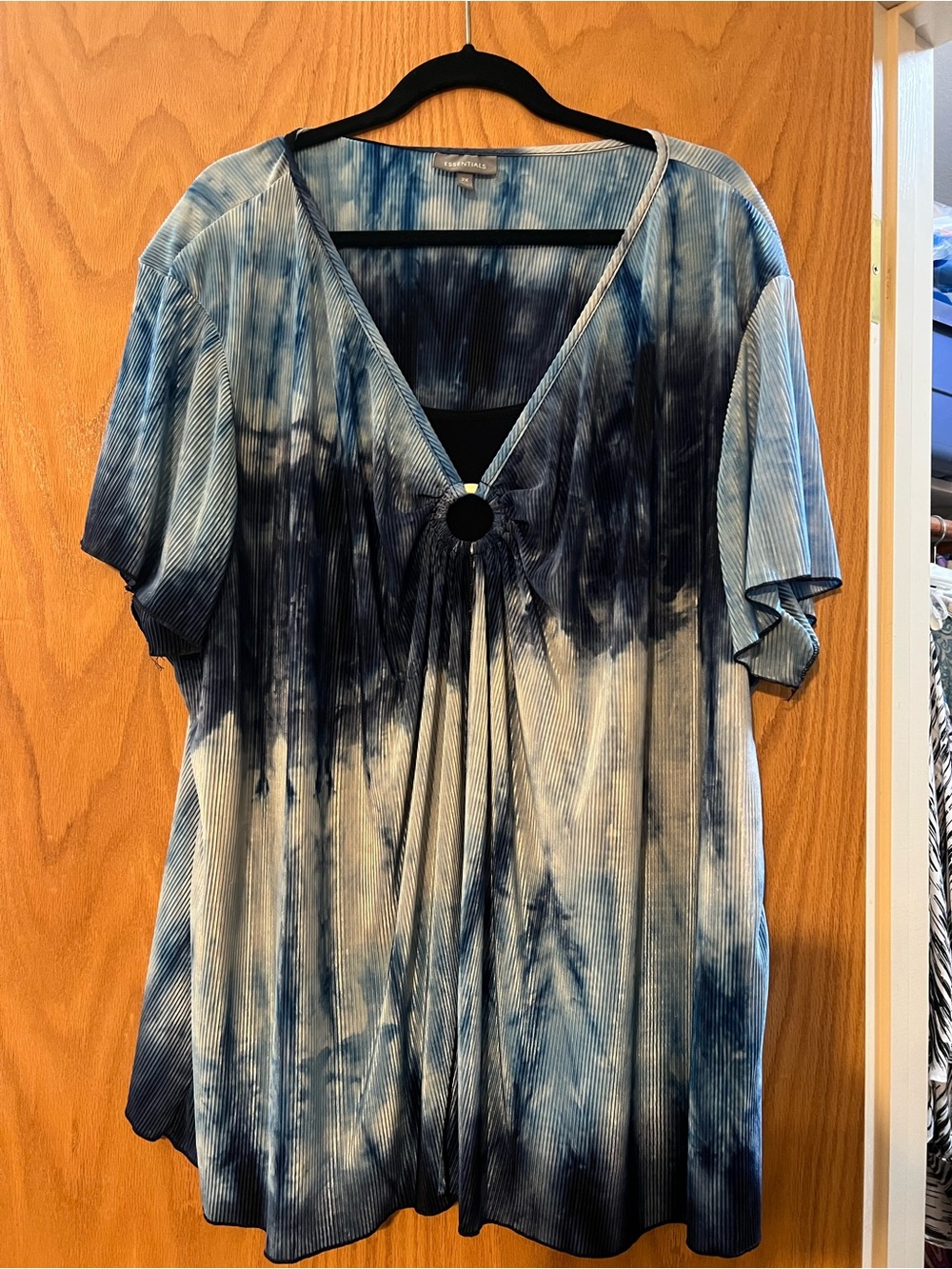 Essentials Blue Tie-Dye V-Neck Tunic with Ring Detail